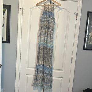 Lily Rose Blue and Gray Maxi Dress with chevron pattern